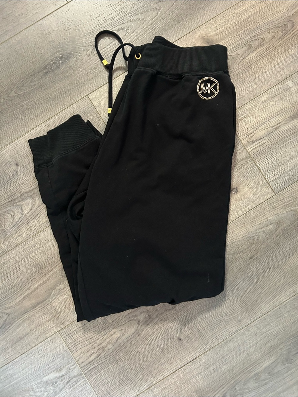 Michael Kors Black Jogger Pants with Crystal MK Emblem